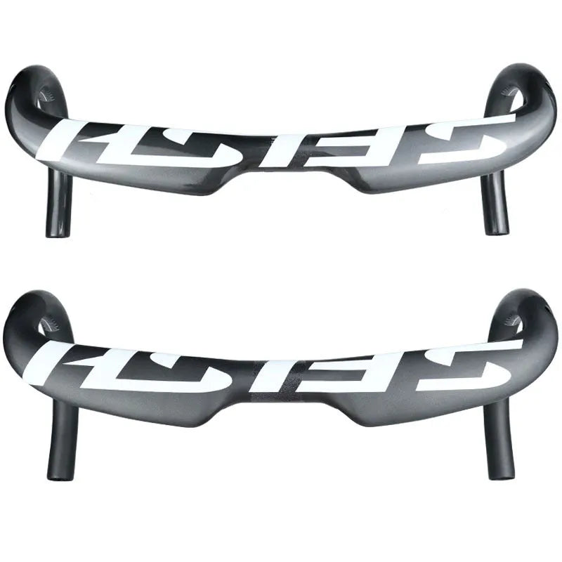 Carbon fibre road bicycle drop handlebar with internal cable routing in black, white, or matte white finish.