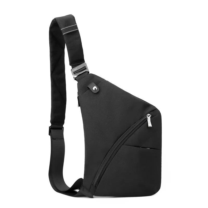 Men's Oxford cloth chest bag in black or grey with one shoulder strap design