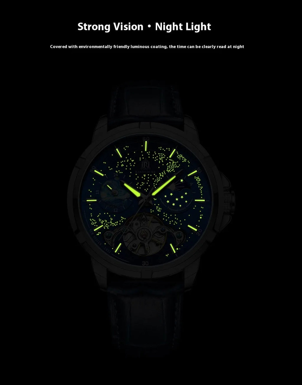 Automatic men's mechanical watch with blue dial, luminous hands and stainless steel case