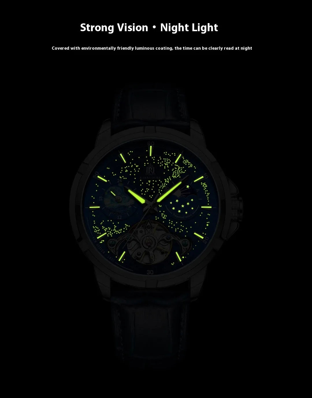 Automatic men's mechanical watch with blue dial, luminous hands and stainless steel case