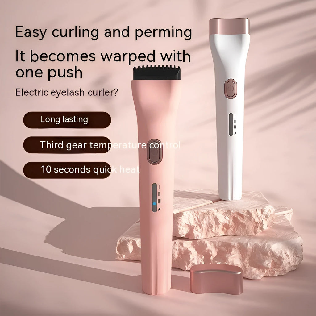 Pink portable electric eyelash curler with temperature control and memory function for long-lasting curls