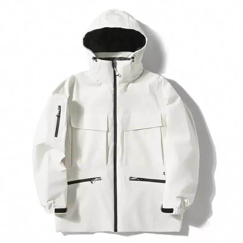 Men's Winter Ski Suit Hooded Jacket with Thicken Thermal Padding, Polyester Fibre Filler, Available in Black, Rose Red, Light Blue, Fluorescent Green, and Pure White, Sizes S to XXL for Ice Sports