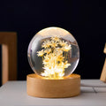 Dandelion preserved flower crystal ball night light on beech wood stand with USB cable