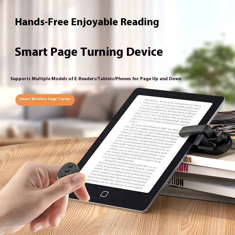Wireless page turner remote control with foot clickers for tablets and e-readers in black, white, or pink colours