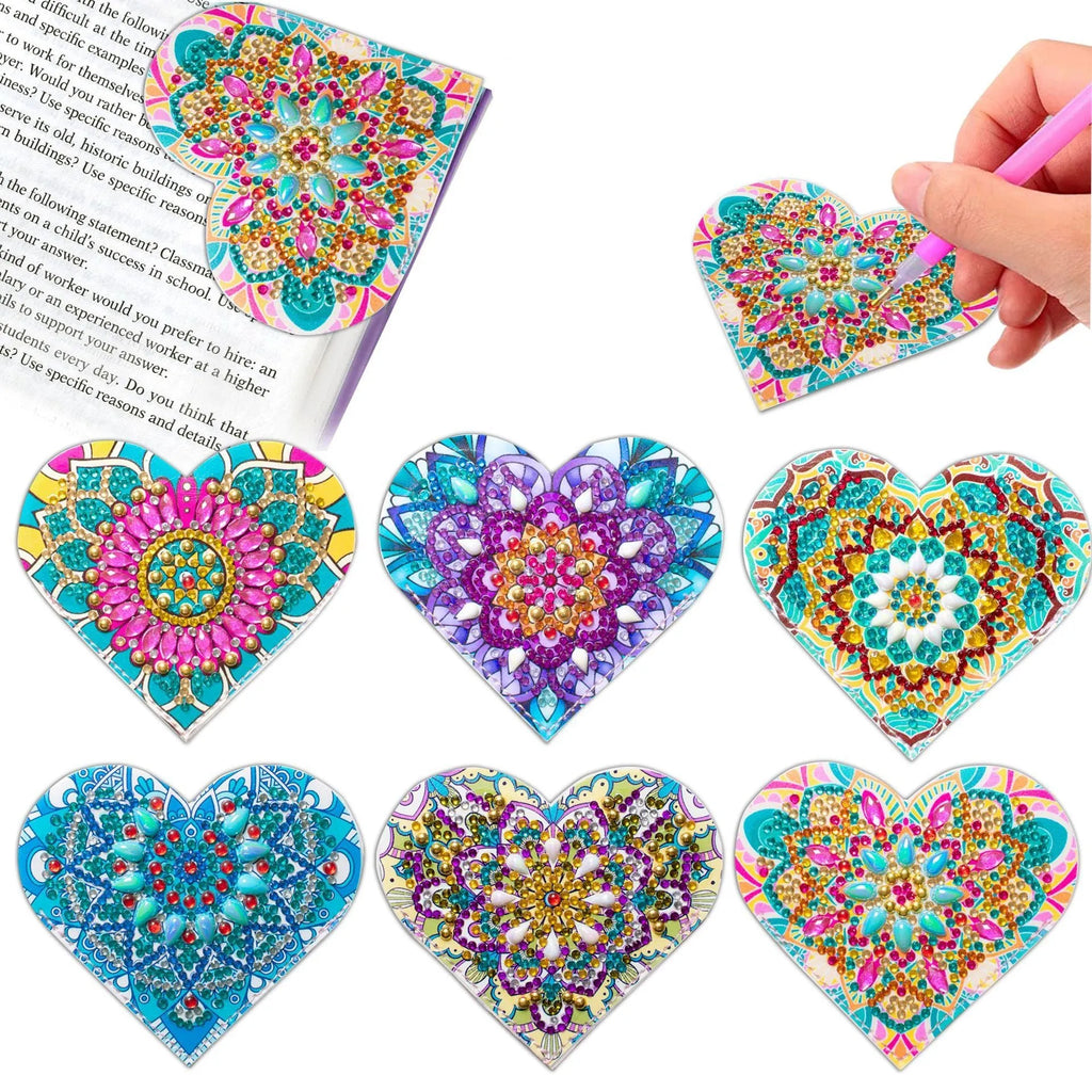 Six PU leather bookmarks with crystal flower corner decorations in modern simplicity style