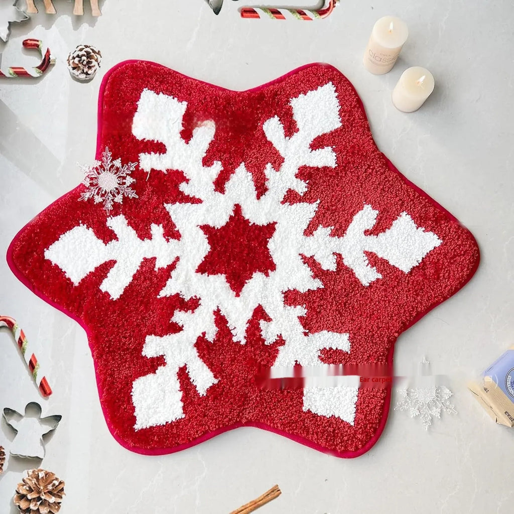 Christmas round polyester rug with festive printed design in soft cashmere-like texture
