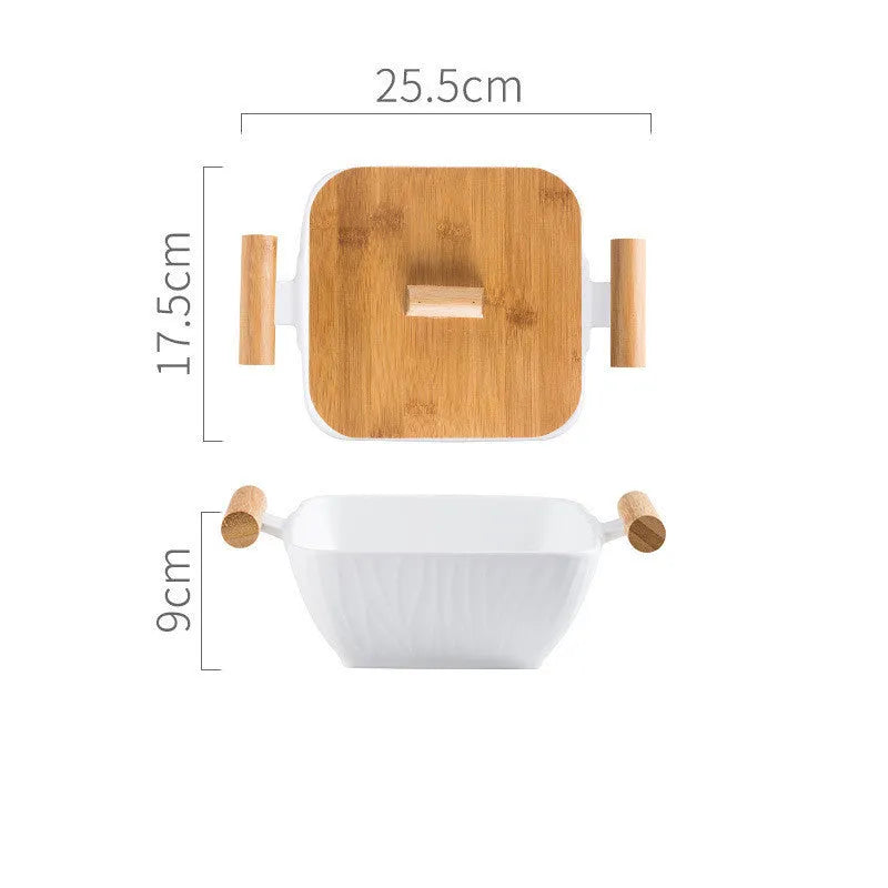 Creative irregular shaped porcelain bowl with lid in modern style, shown in available colours.
