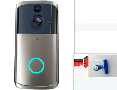 WiFi video doorbell camera in black with two-way voice intercom and infrared night vision for remote home monitoring