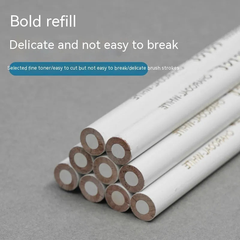 Three white charcoal pencils with wooden casings for drawing and highlighting