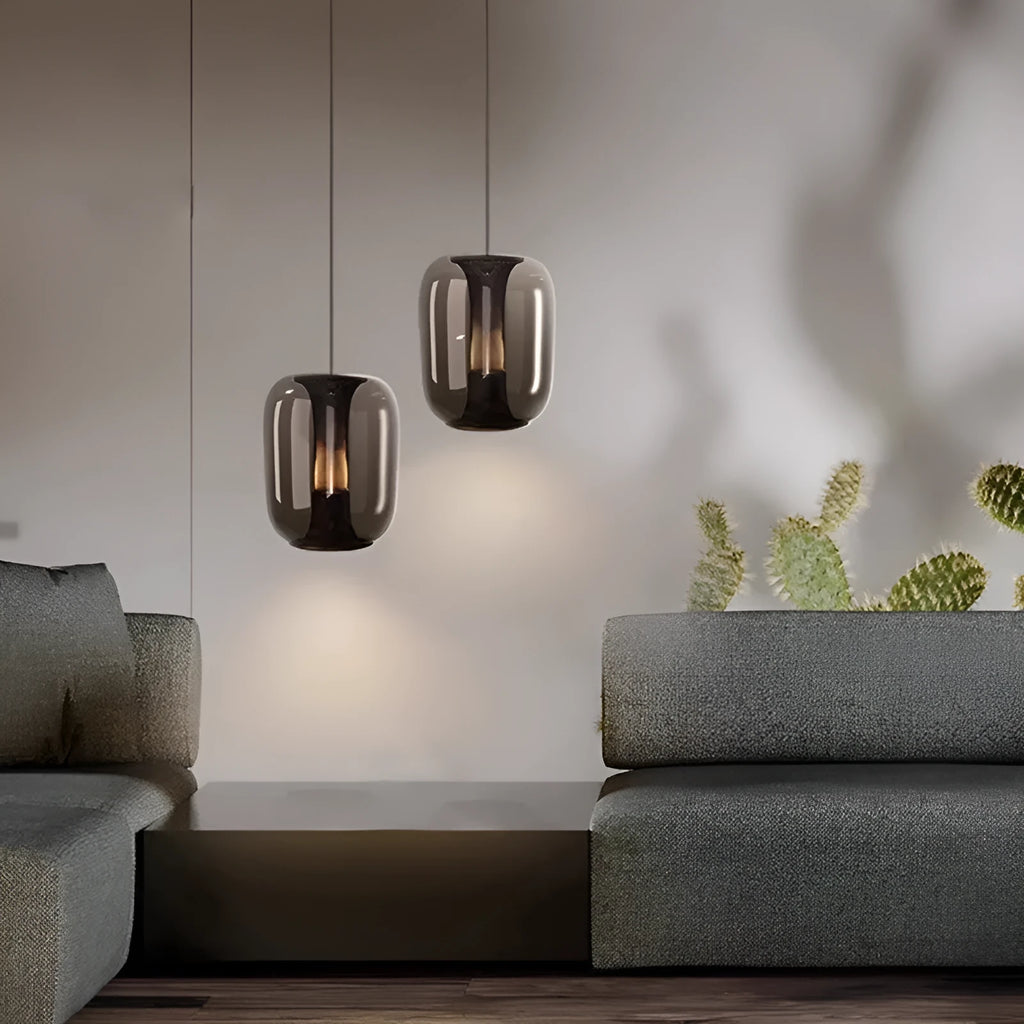 Nordic minimalist spherical glass chandelier in clear, smoky grey or cognac colour