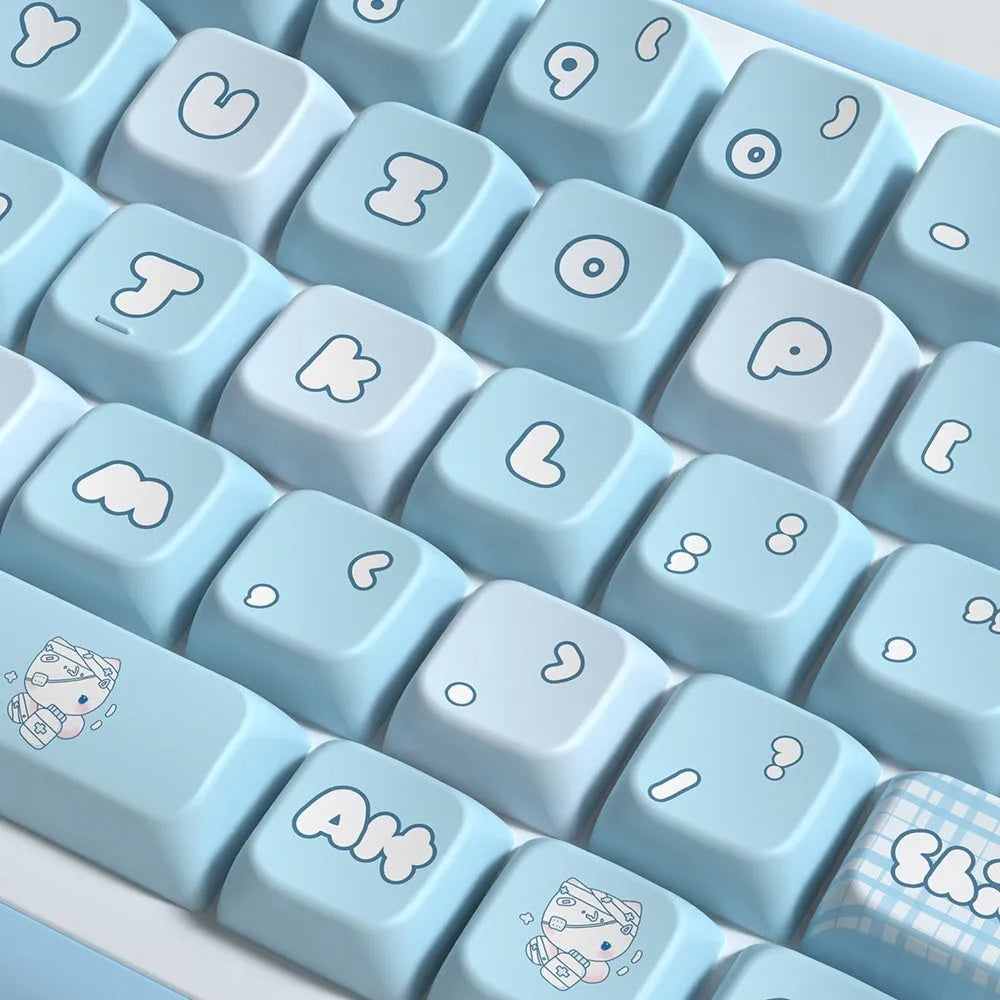 Water colour kitten design PBT keyboard keycap set with 138 or 158 keys.
