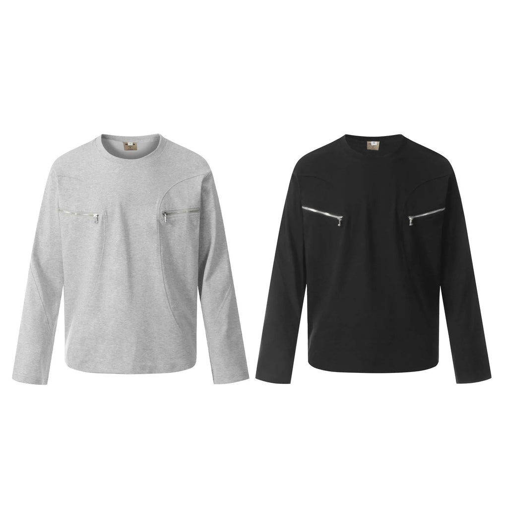 Men's black cotton loose fit long sleeve pullover showing simple retro design
