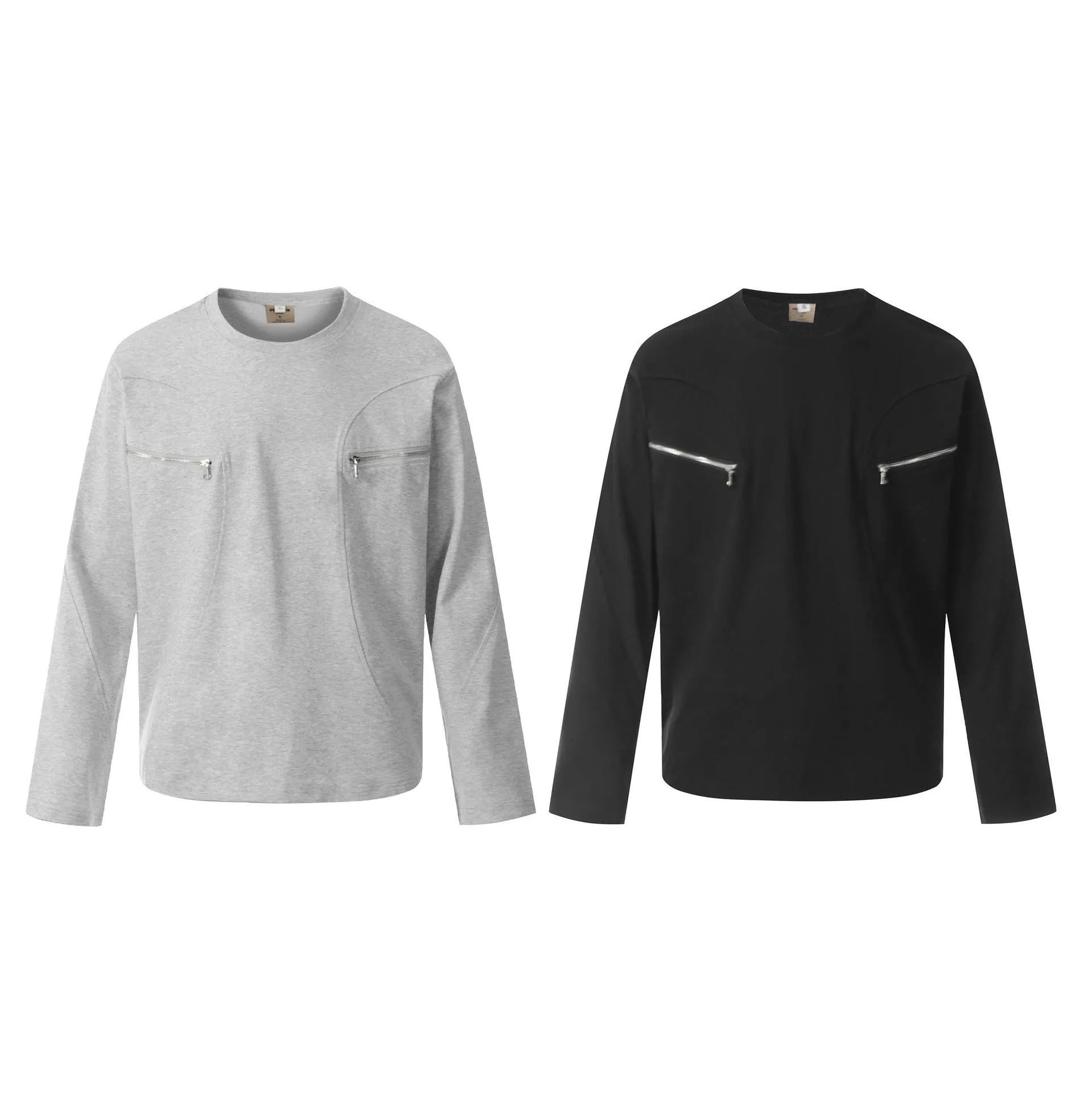 Men's black cotton loose fit long sleeve pullover showing simple retro design