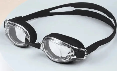 Anti-fog myopia swimming goggles in black with a protective storage case
