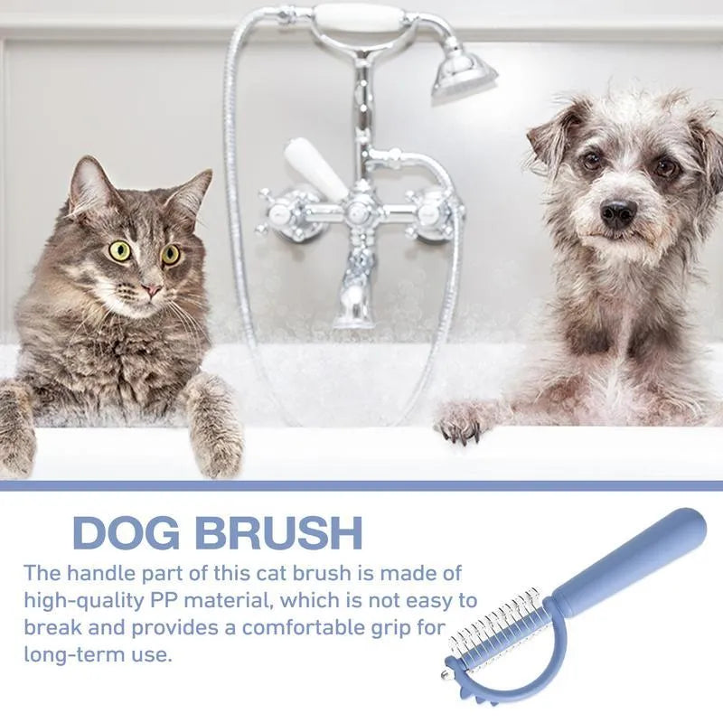Self-cleaning cat brush with dinosaur shape and stainless steel pins for grooming