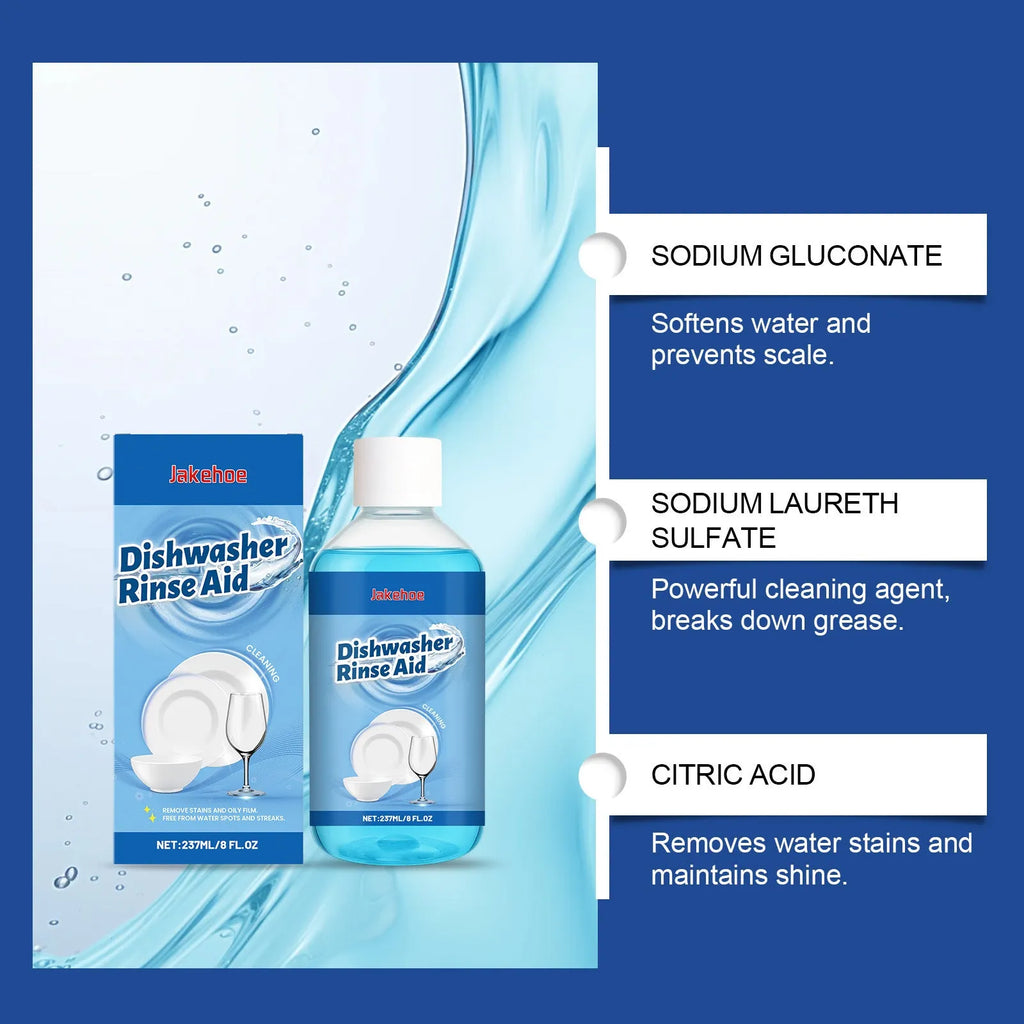237mL bottle of dishwasher cleaning aid liquid detergent for removing oil and food stains from kitchenware