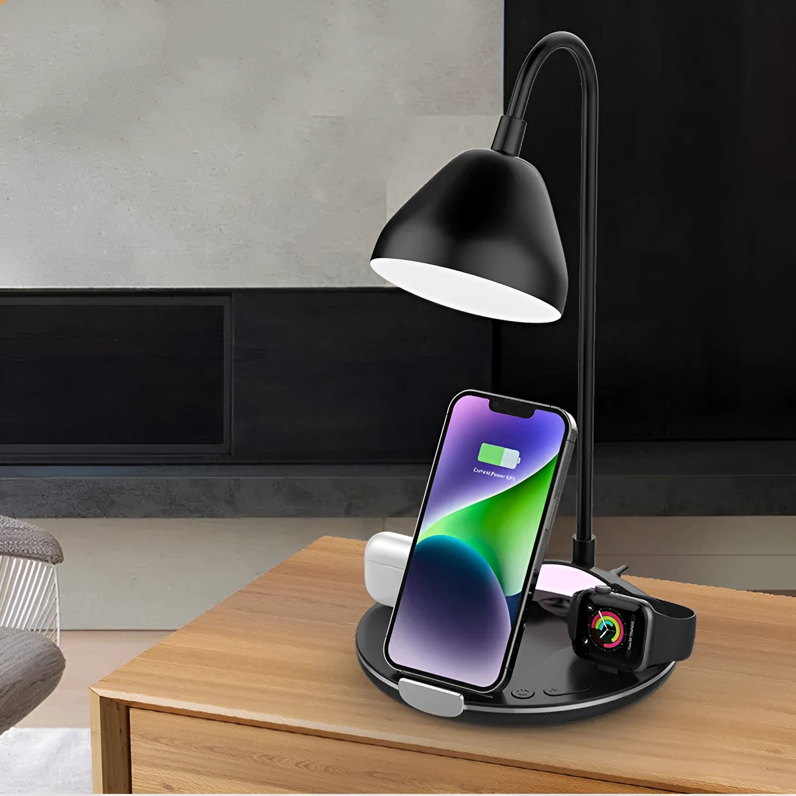 Black magnetic folding wireless charger extended to 320mm height with two phones charging