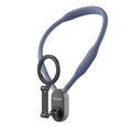 Silicone phone magnetic neck mount with 16 neodymium magnets in gray and sapphire blue, showing magnetic pad and anti-drop rope