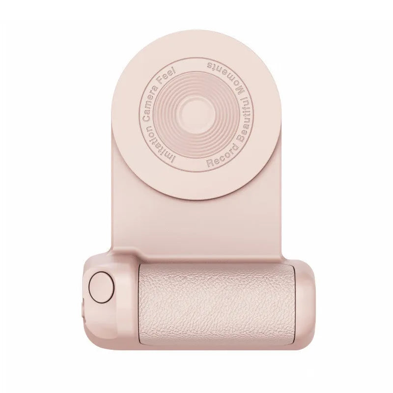 Black 3-in-1 magnetic phone camera handle with rotatable stand and PU leather grip