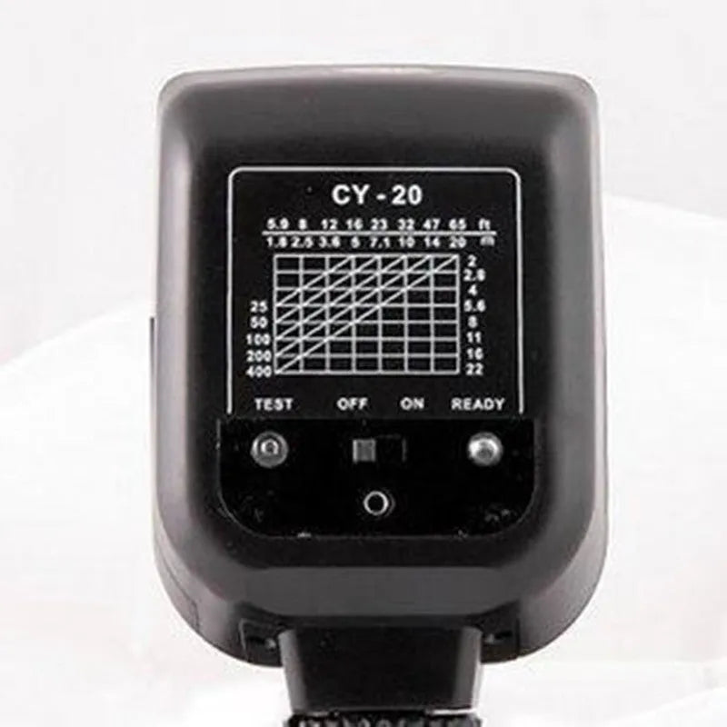 SLR camera flash unit with adjustable tilt head mounted on camera hot shoe