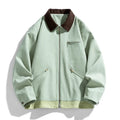Korean style men's loose fit autumn jacket with contrast colour lapels and side seam pockets