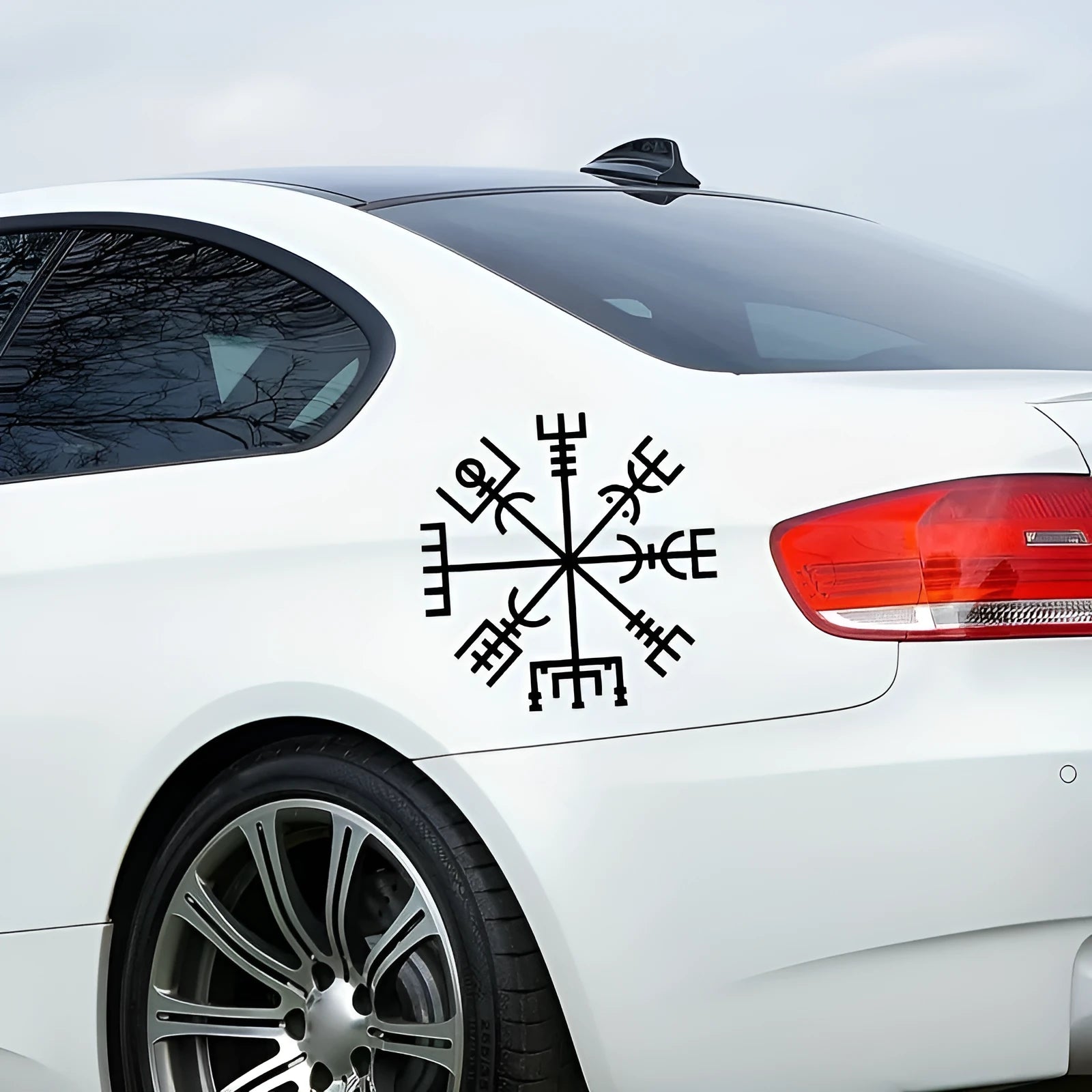 13x13cm square vinyl car sticker with white 'No Charm' vegetarian text on clear background