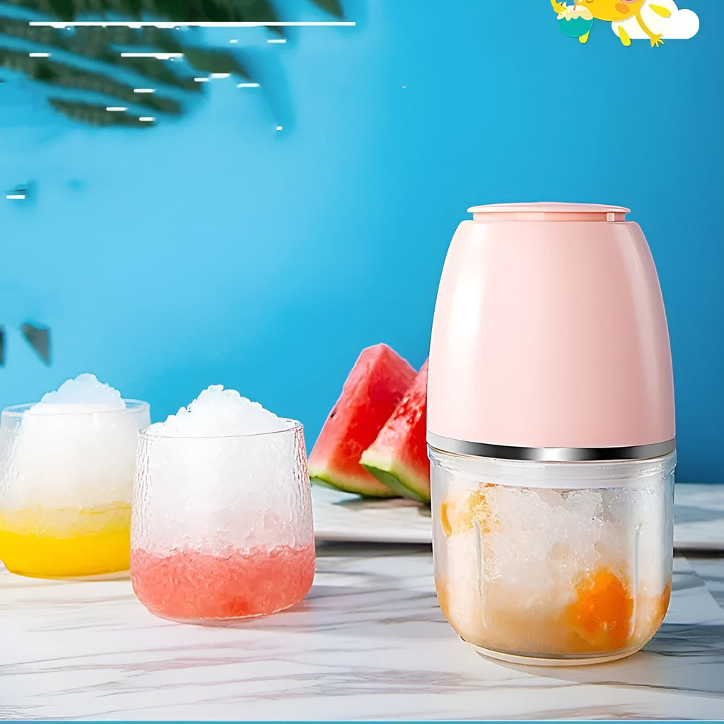 Household small electric sand ice machine in cherry blossom pink with compact 105mm size and 200w power