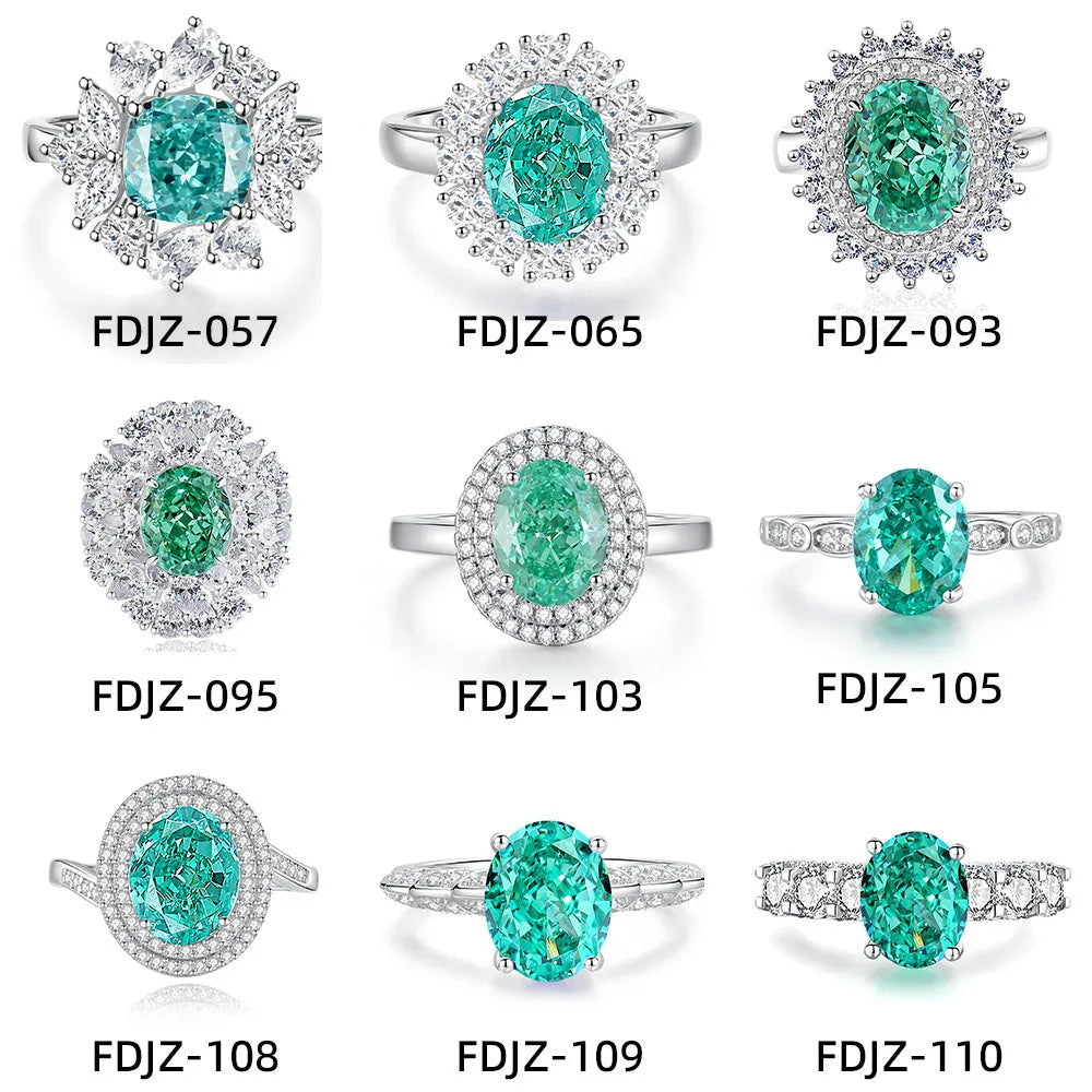 S925 silver ring with a genuine green emerald in a palaibahao setting, surrounded by inlaid high carbon diamonds on a geometric band.