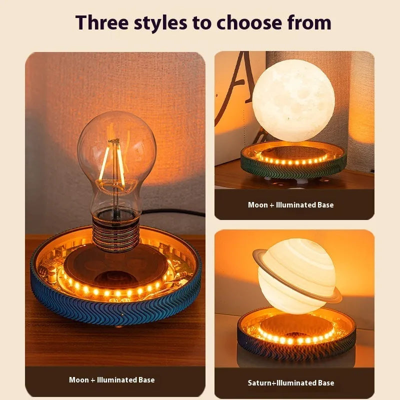 Magnetic suspension night lamp with floating 3D printed decorative element