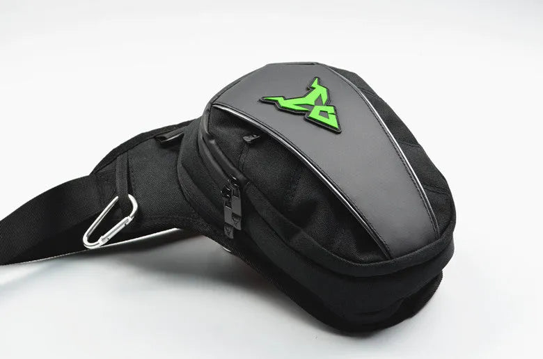 Motorcycle leg bag in 1200D Oxford cloth, shown in one of four colours: red, blue, green, or grey.