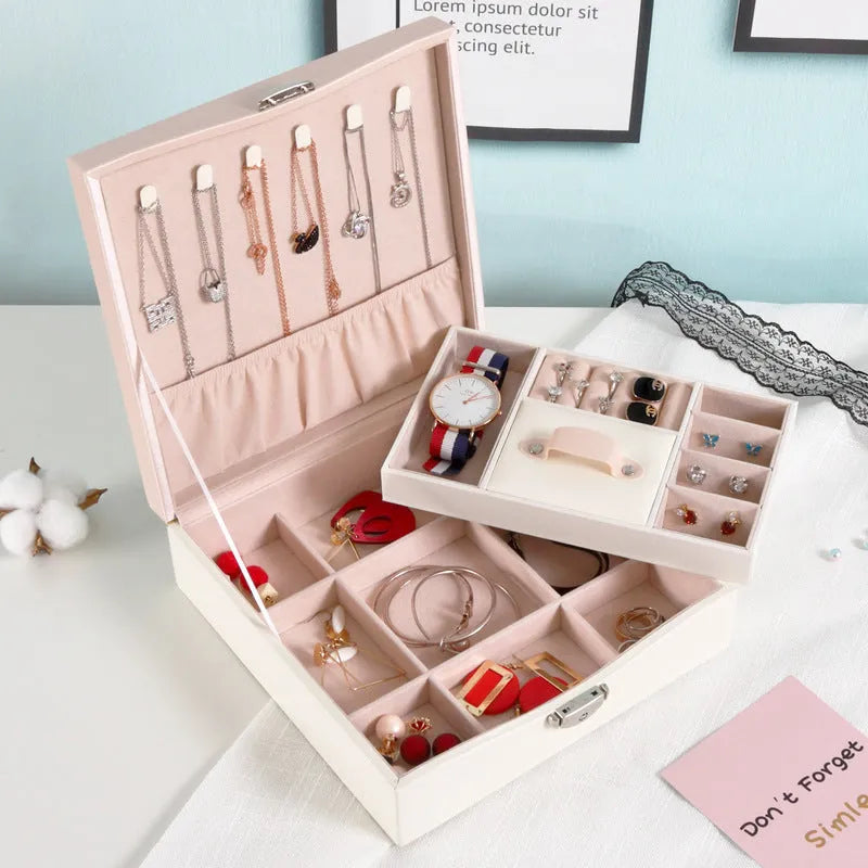 Large capacity jewellery storage box in solid red or white colour with fashionable simple design