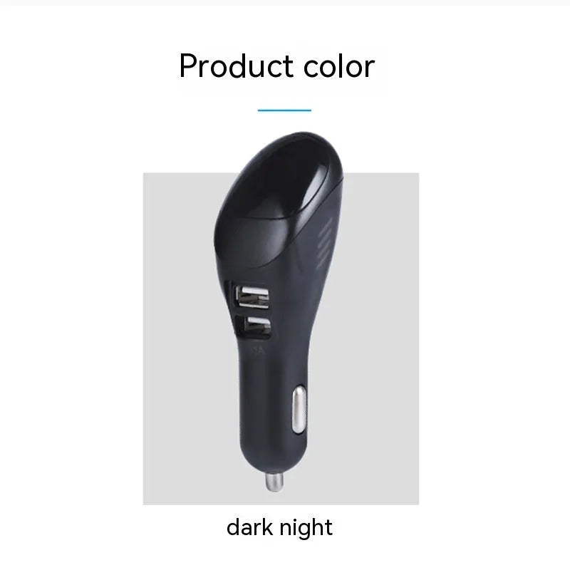 White car USB charger with negative ion air purifier showing compact 103mm dimensions