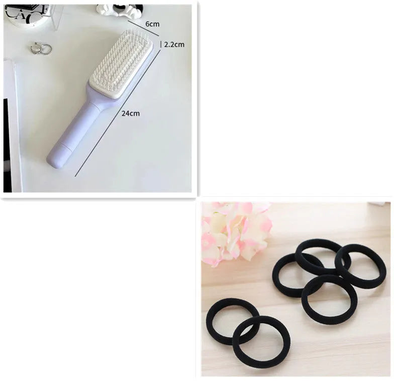 Purple self-cleaning hair brush with rotating handle and anti-static massage comb teeth