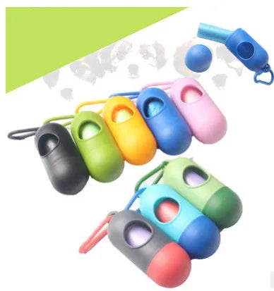 Compact dog poop bag holder with hook attachment and velcro strap showing black colour option