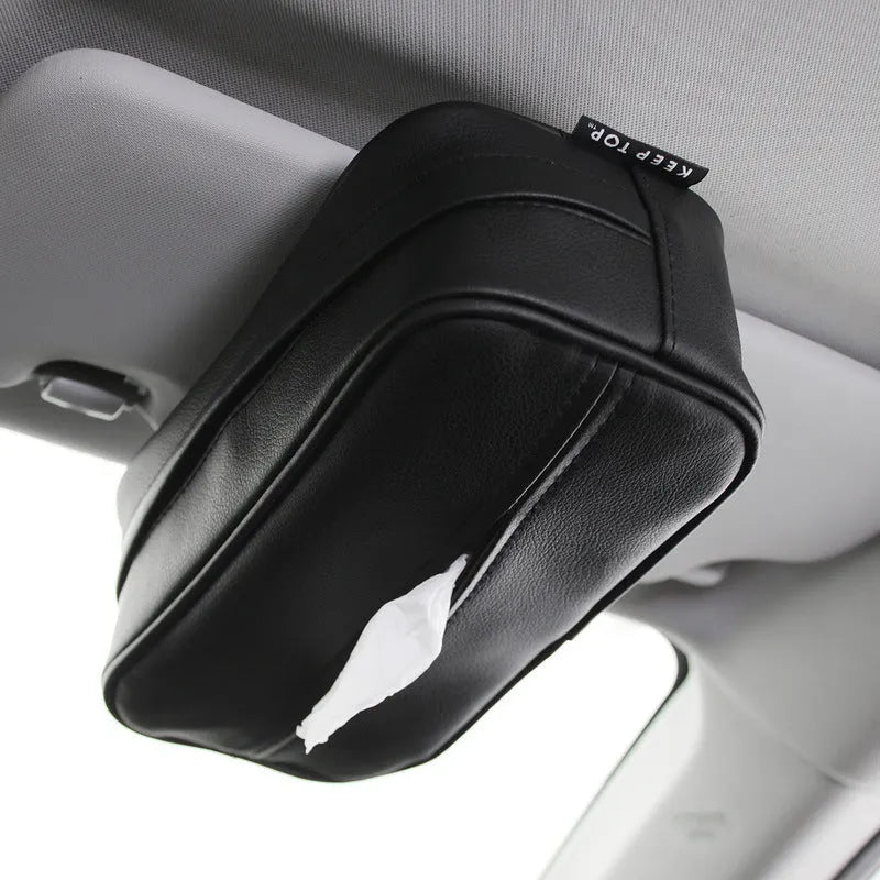 Black PU leather hanging document organiser box for car sun visor
