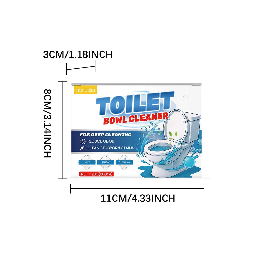 Box of toilet cleaning powder with four individual sachets, labelled for urine stain and odour removal.