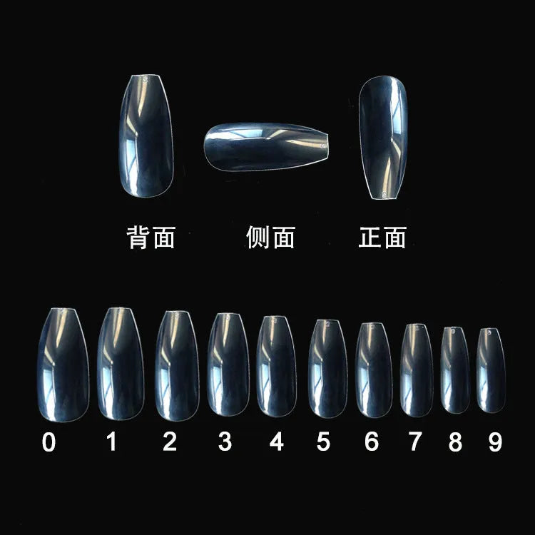 500 clear natural false nails with 10 different sizes made from ABS plastic