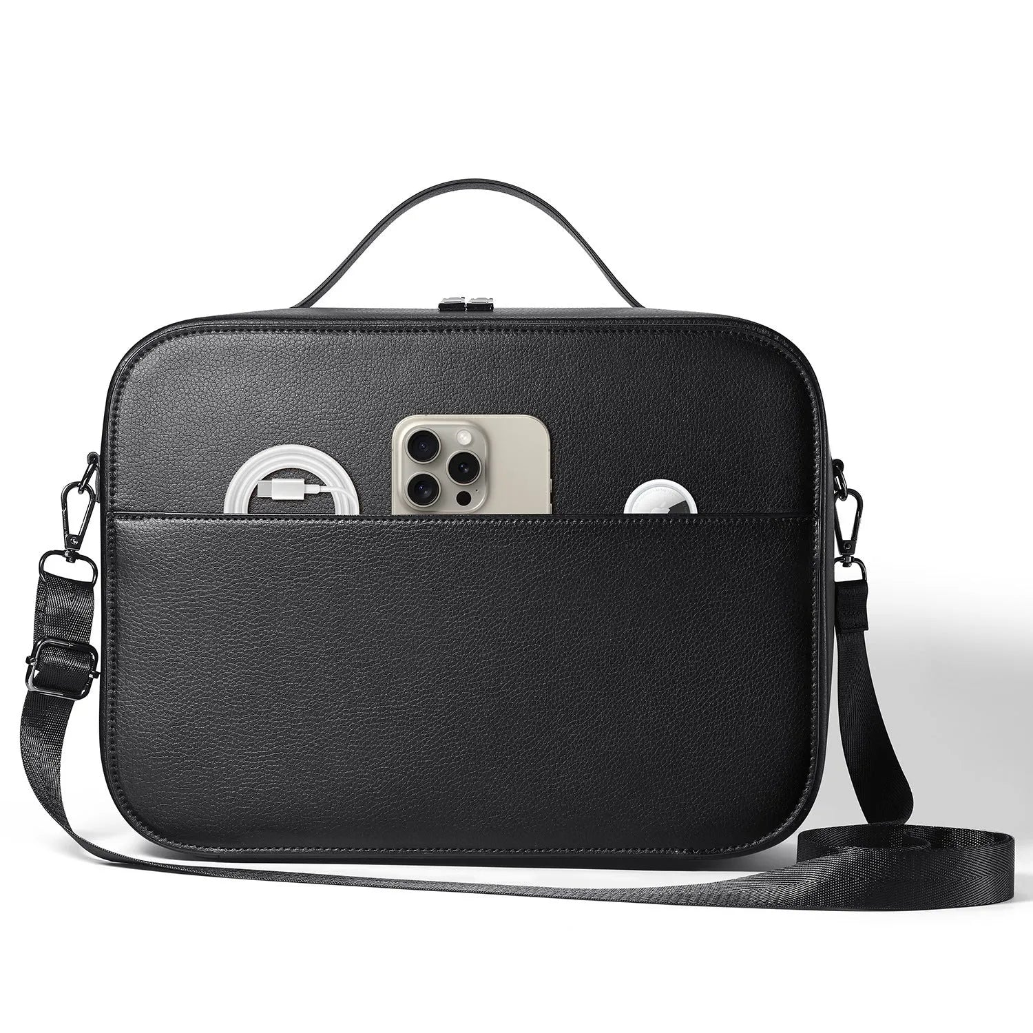 Black superfiber storage box for Vision Pro MR glasses with dimensions 32.5 by 24.5 by 11.5 cm.