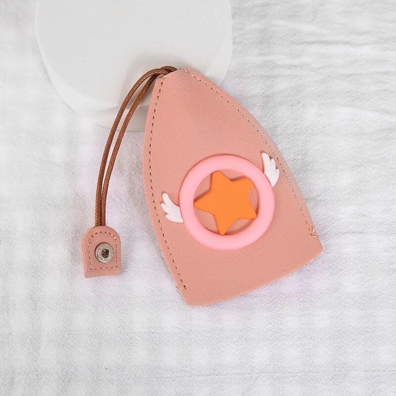 Colourful cartoon character PU leather pull-out key case for car keys, approximately 14 by 7.5 cm
