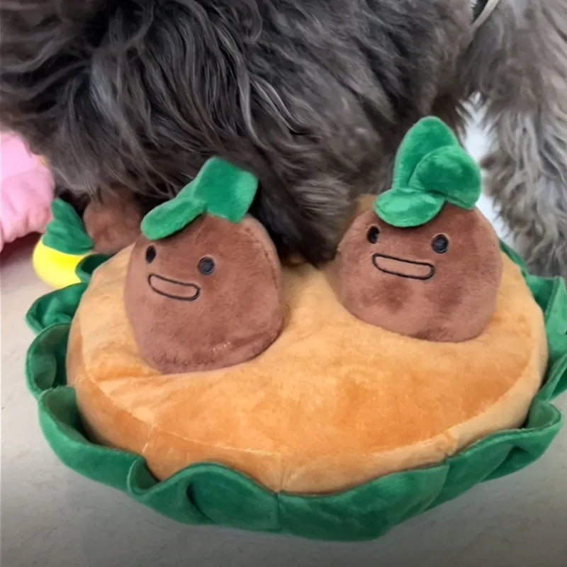 Yellow interactive dog puzzle toys with removable squeaky plush for foraging training and slow feeding