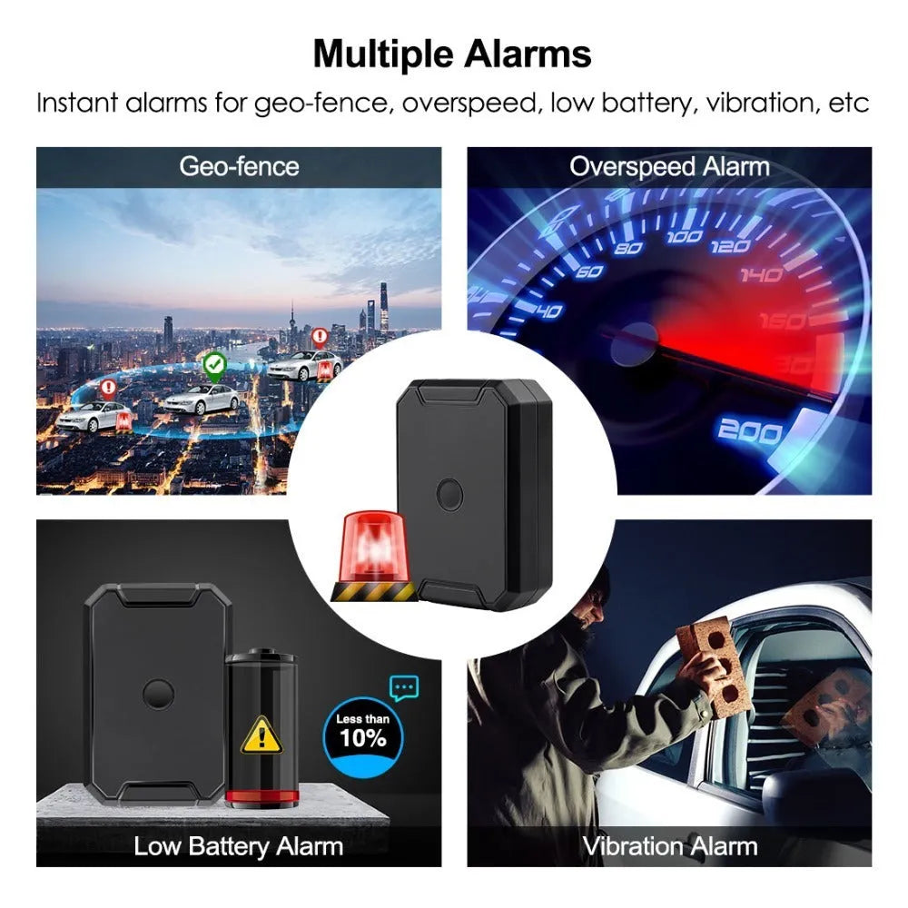 Black GPS car locator with 6000mAh battery capacity and ceramic antenna