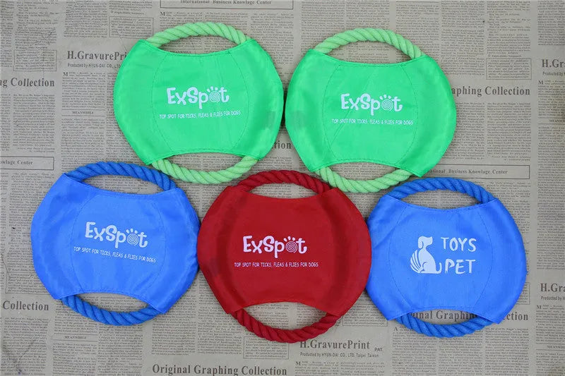 Canvas and rope pet dog flying disc toy with 19cm diameter on grass