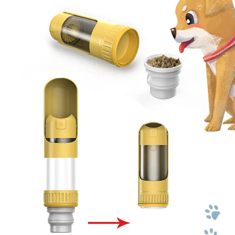 Dark blue portable dog water bottle with built-in drinking bowl and leak-proof lock