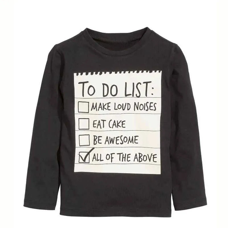 Boys cotton clothing set with long sleeve t-shirt and pants featuring letter pattern