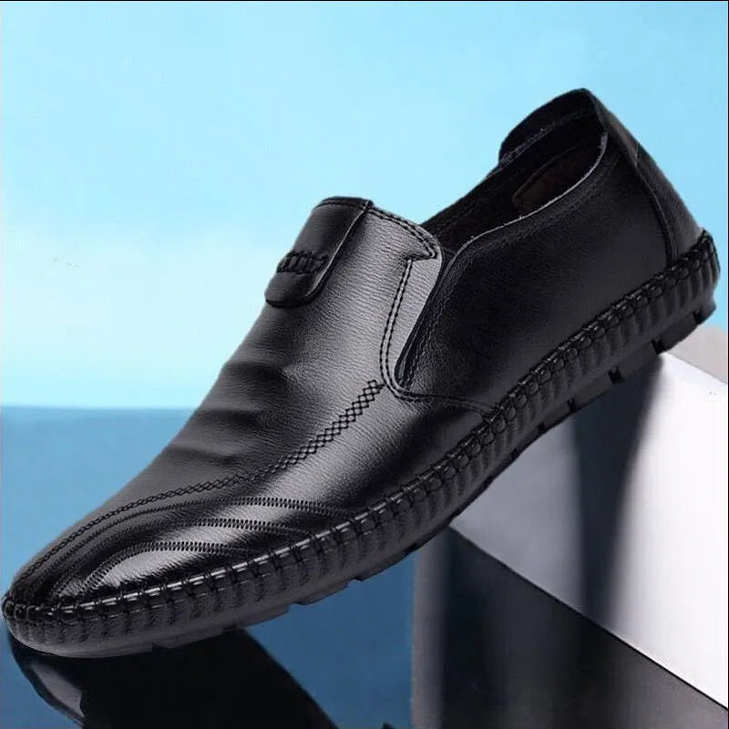 Men's black and brown PU leather business shoes with flat heel design
