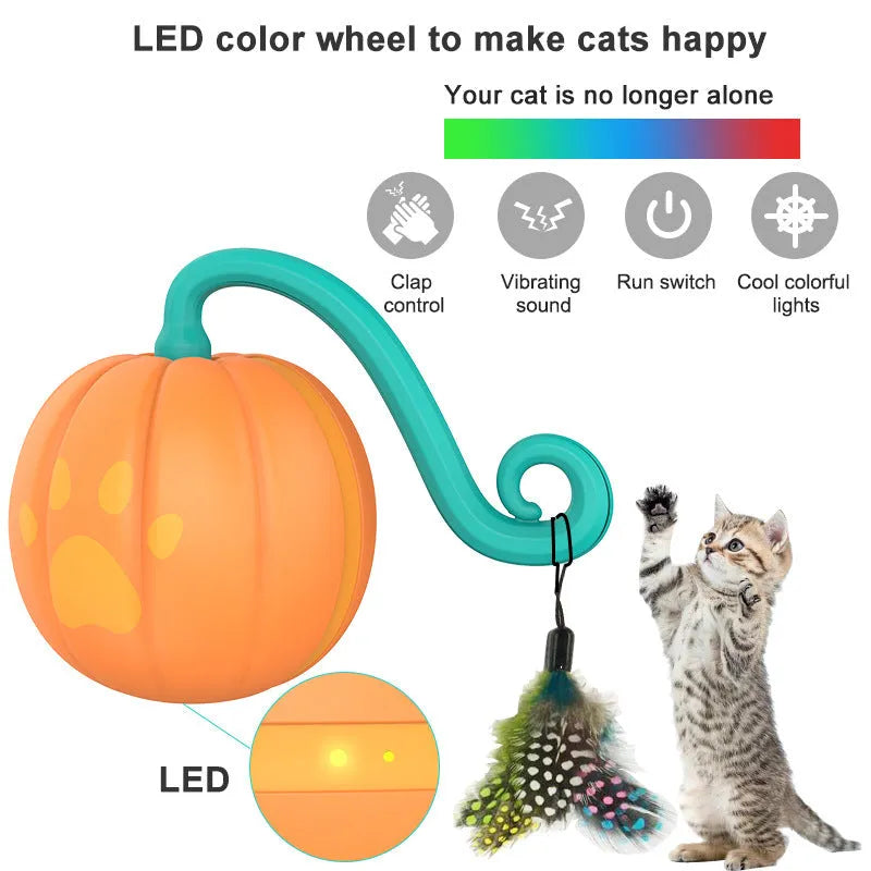Automatic electric cat teasing ball with watermelon design showing plastic construction and approximately 9cm diameter