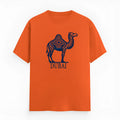 Orange cotton loose fit t-shirt with short sleeves and round neck on hanger