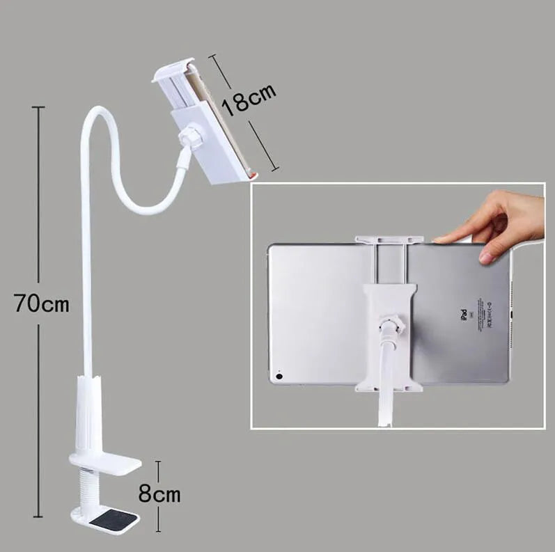 Black oversize flat panel handset holder with long adjustable arm made of aluminum alloy and plastic