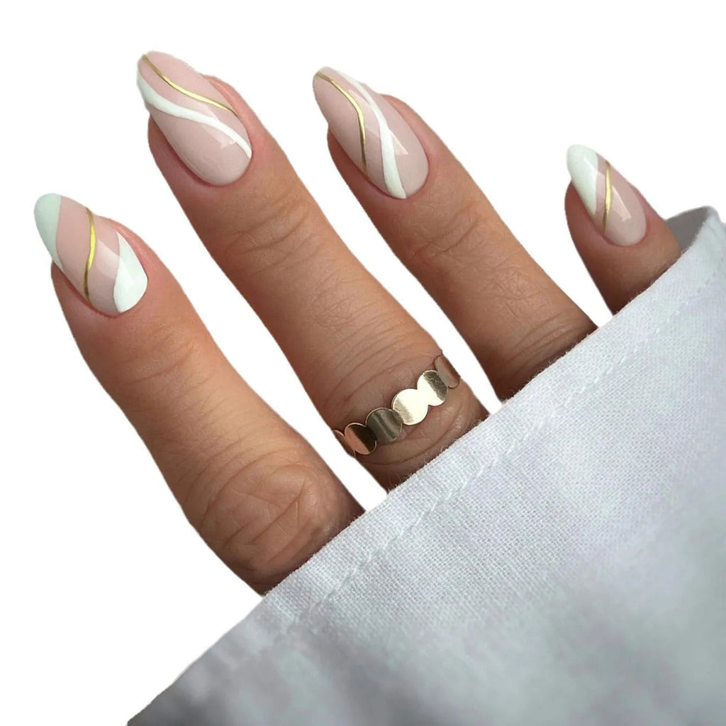 Medium drop-shaped plaid pattern wearable nail stickers with gel glue adhesive in JF0518 colour