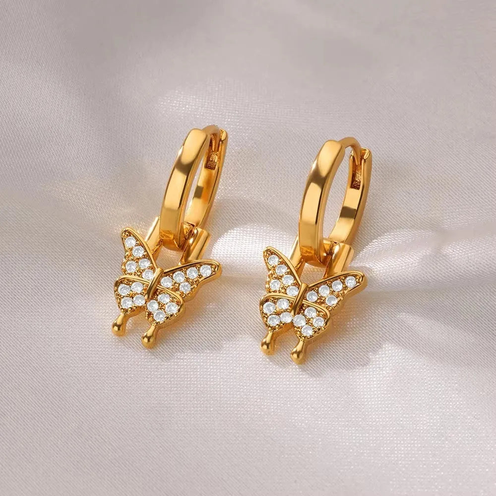 Women's irregular geometric butterfly copper earrings with heart and star shapes